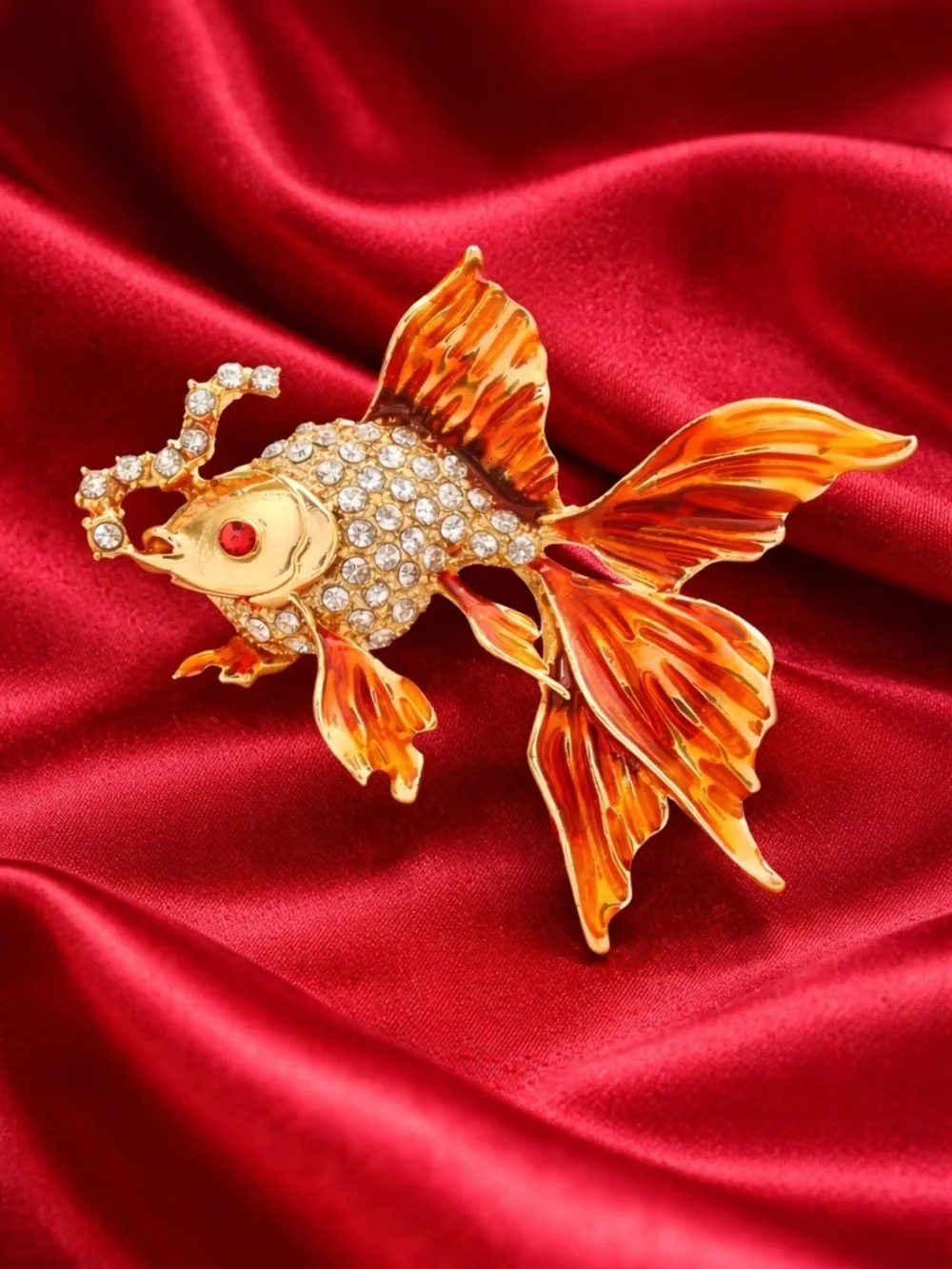 Luxury Goldfish Pin Crystal Rhinestone Enamel Koi Fish Brooch